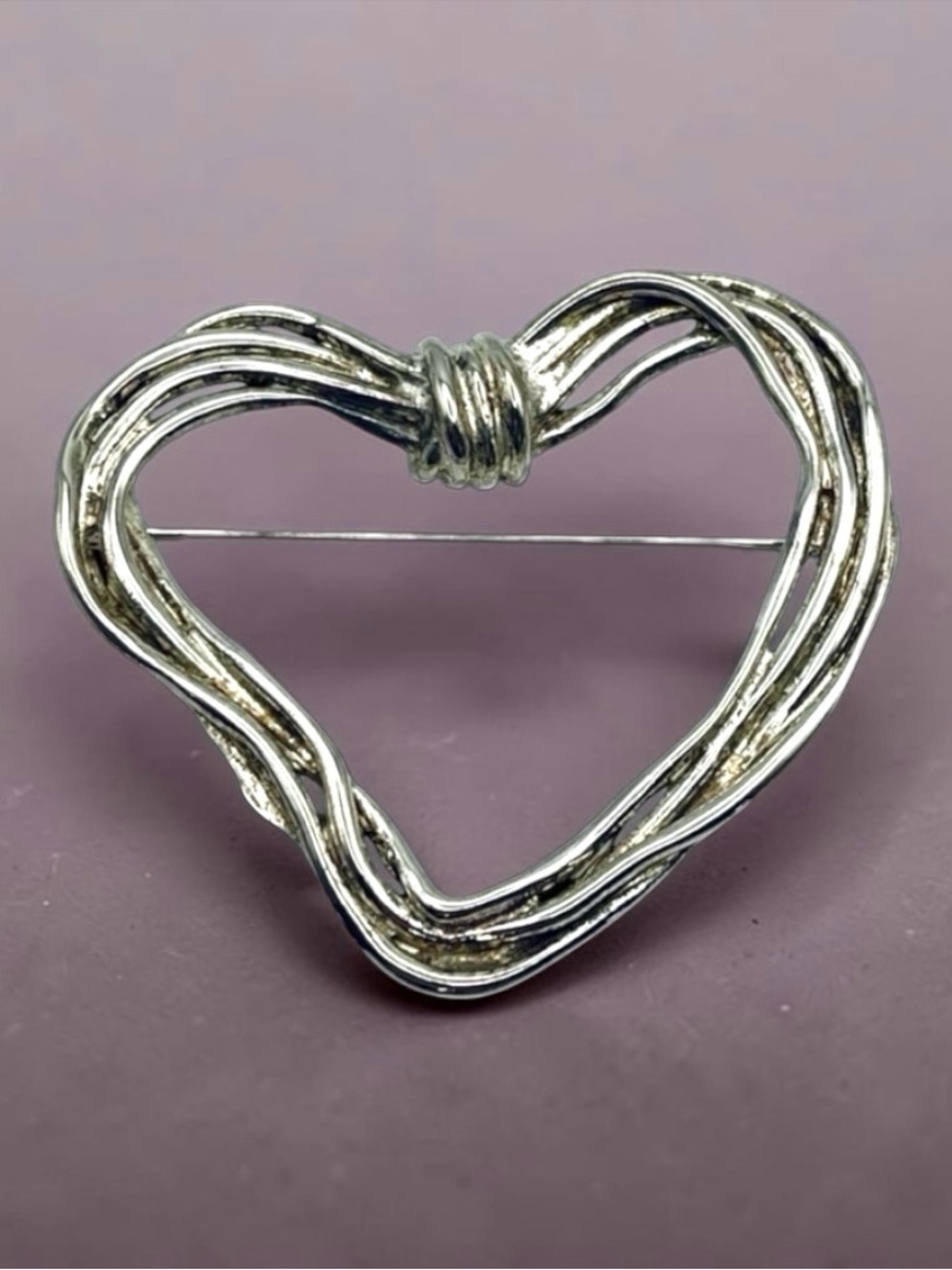 Cute Large Statement Silver Tone Open Heart Brooch Non Magnetic